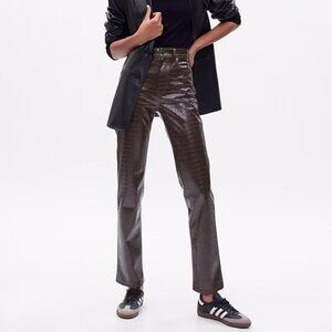 Gap Brown High Rise Vegan Croc Leather Cheeky Straight Pants in Size 8L (29L)